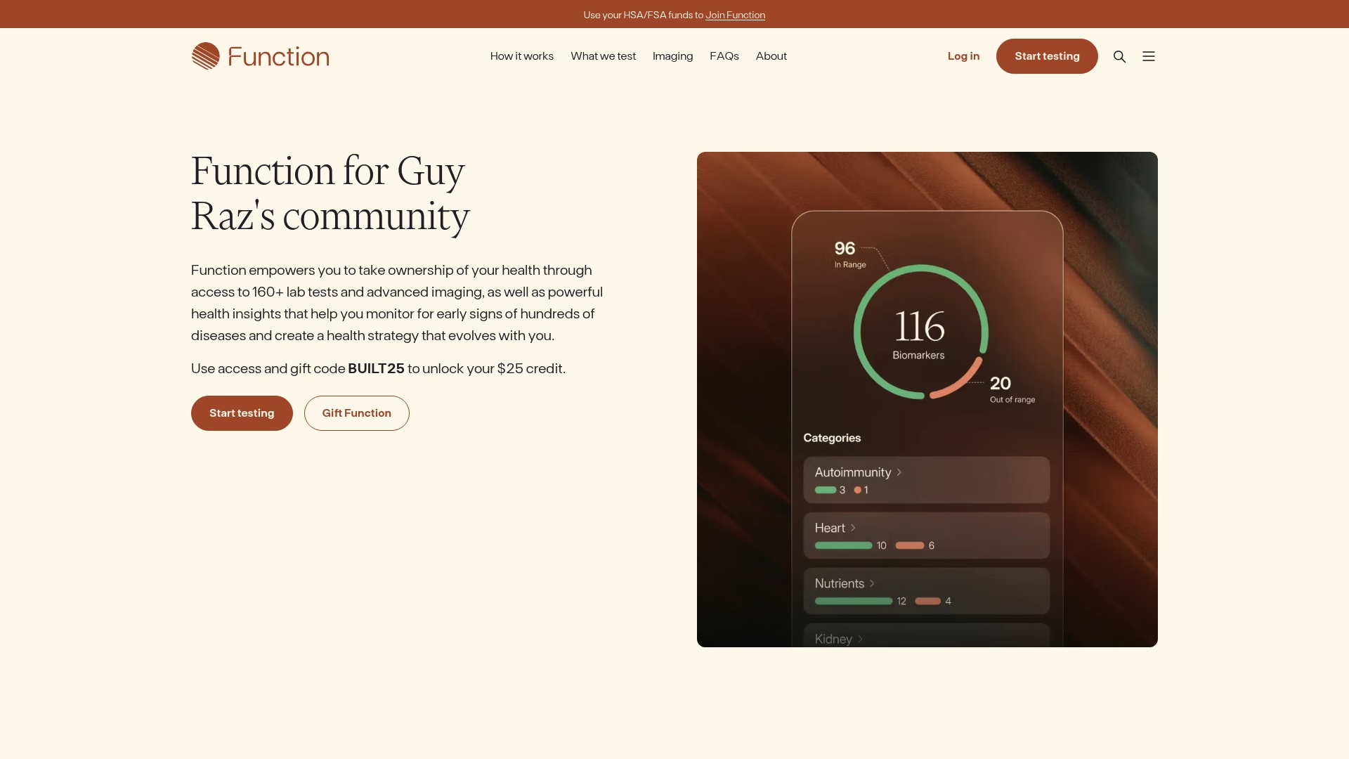 Function sponsor landing page advertised on How I Built This with Guy Raz