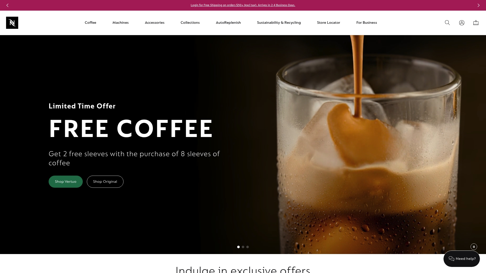 Nespresso sponsor landing page advertised on No Dunks