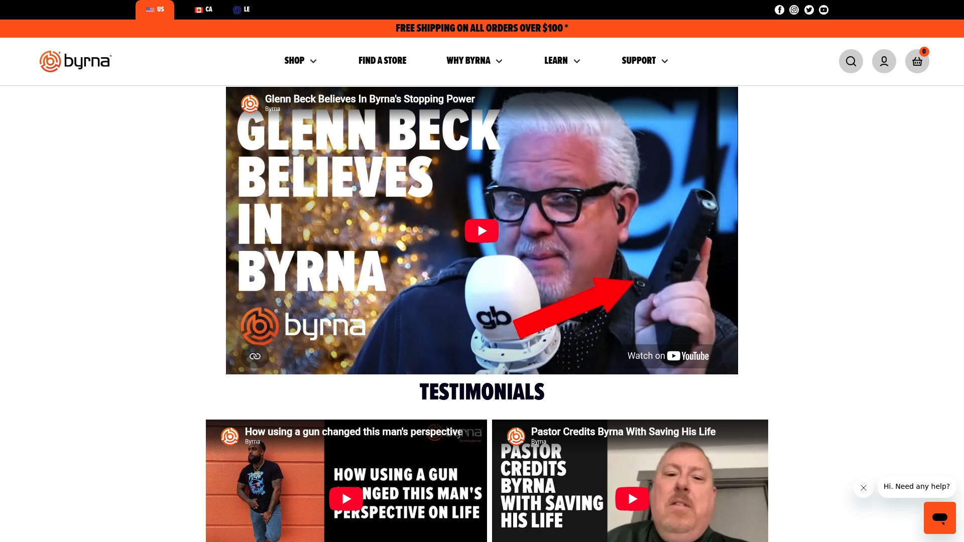 Byrna sponsor landing page advertised on The Glenn Beck Program