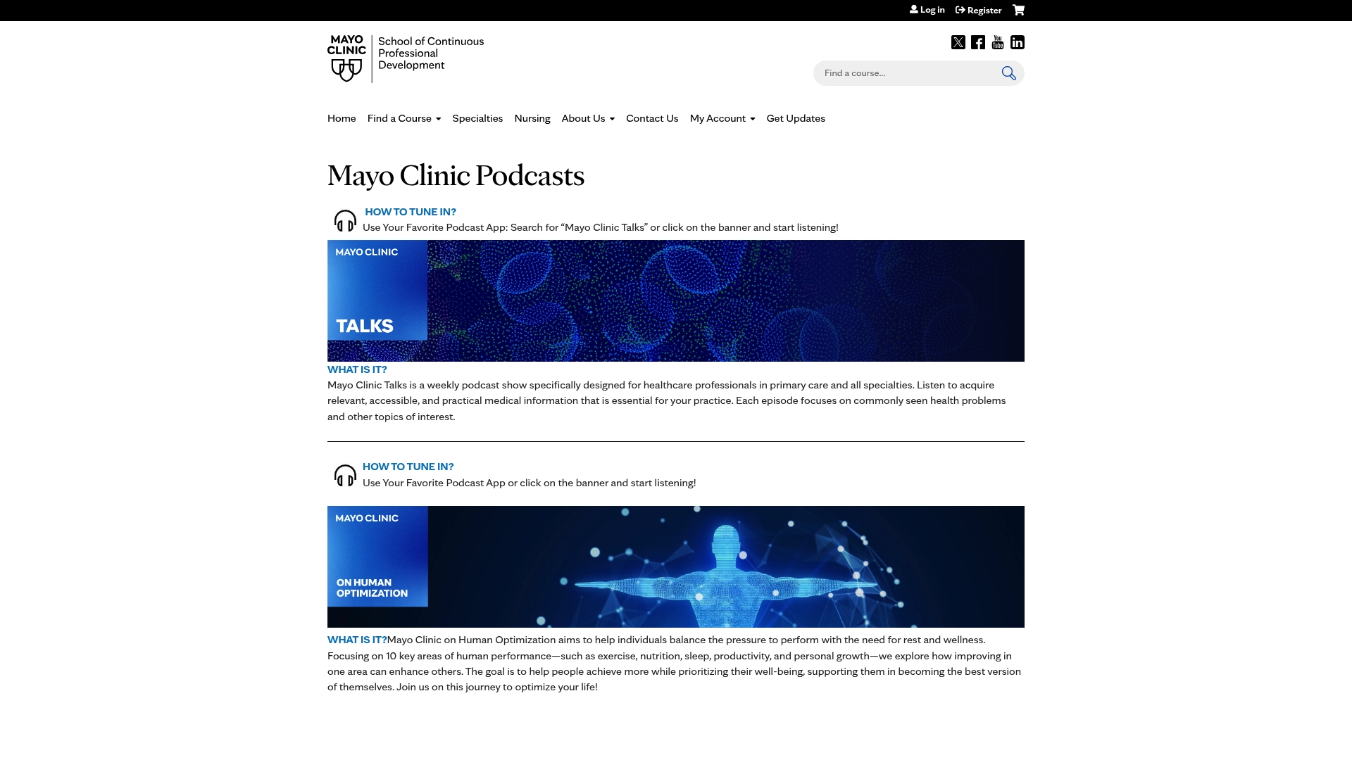 Mayo Clinic sponsor landing page advertised on Tomorrow's Cure