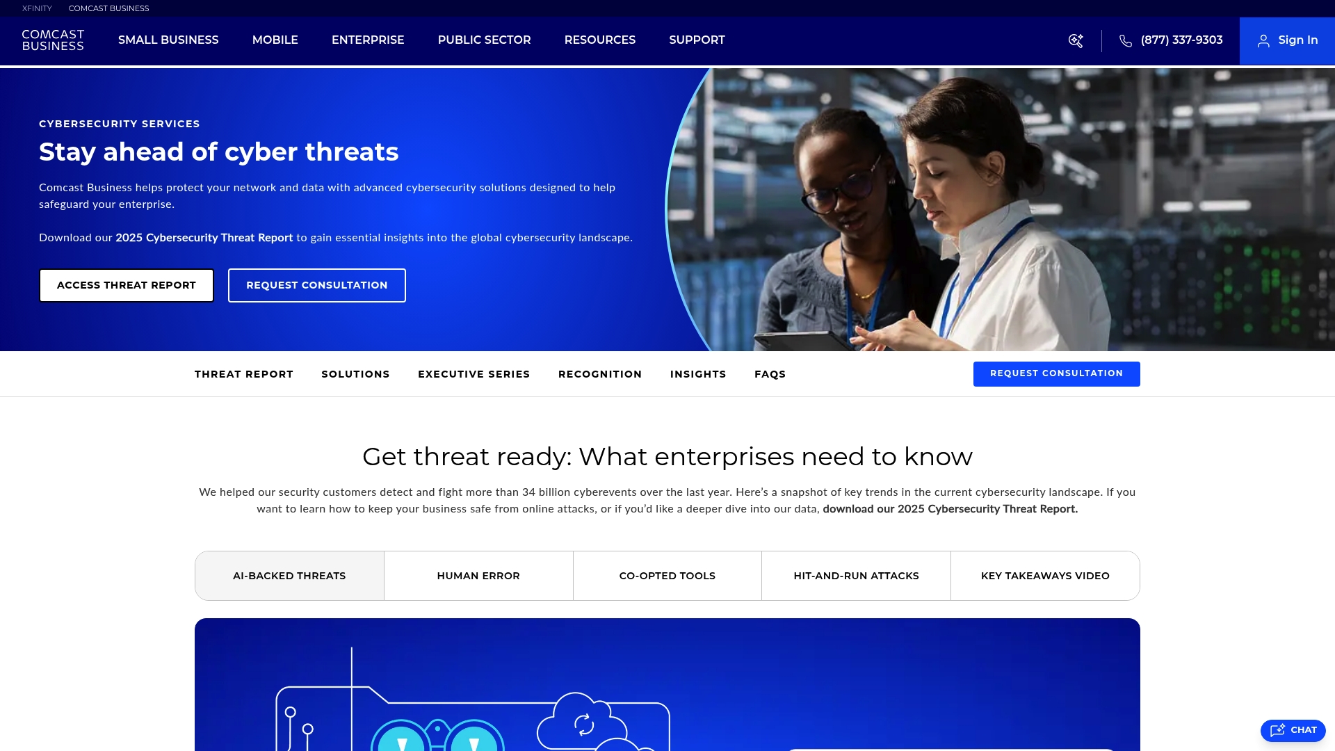 Comcast Business sponsor landing page advertised on The Gray Area with Sean Illing