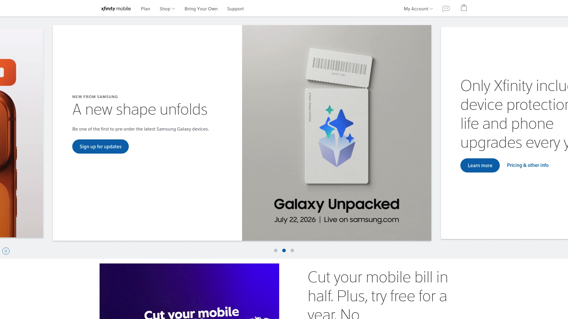 Xfinity Mobile sponsor landing page advertised on Cinephobe