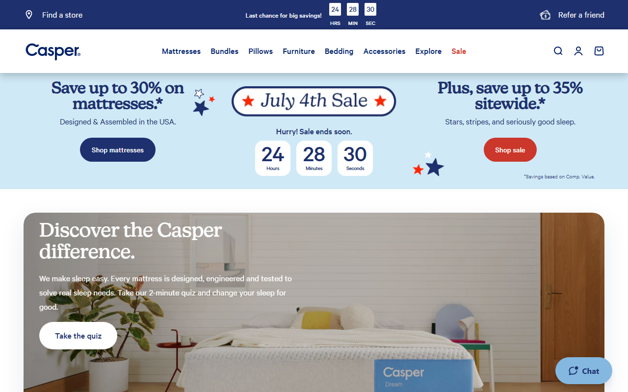 Casper sponsor landing page advertised on Every Outfit