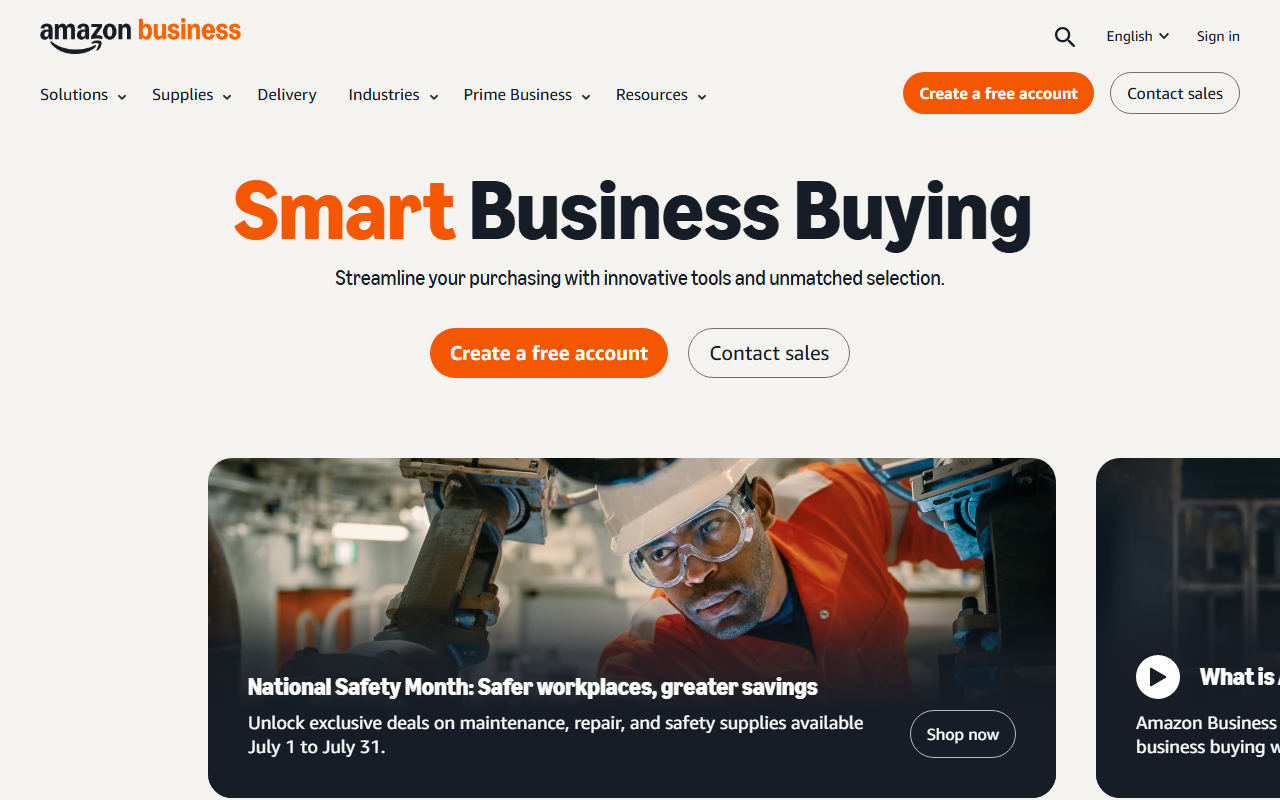 Amazon Business sponsor landing page advertised on NPR News Now