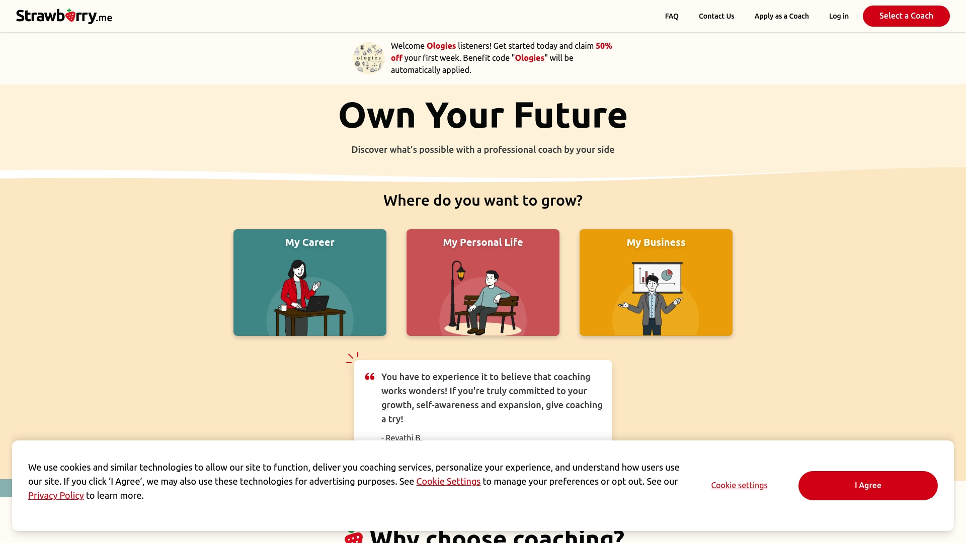 Strawberry sponsor landing page advertised on Ologies with Alie Ward