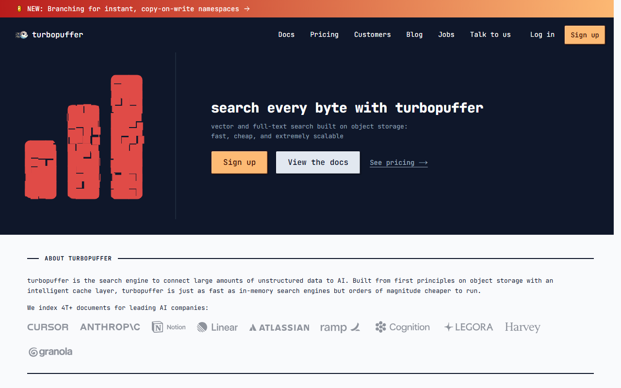 TurboPuffer sponsor landing page advertised on The Pragmatic Engineer Podcast
