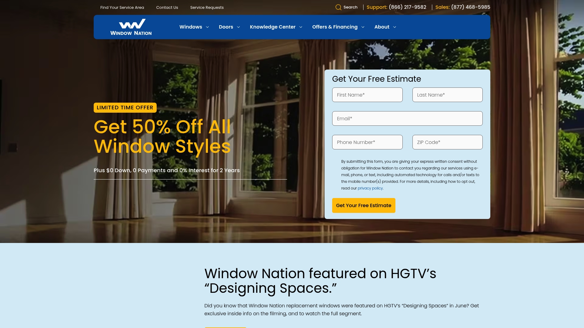 Window Nation sponsor landing page advertised on The Kevin Sheehan Show