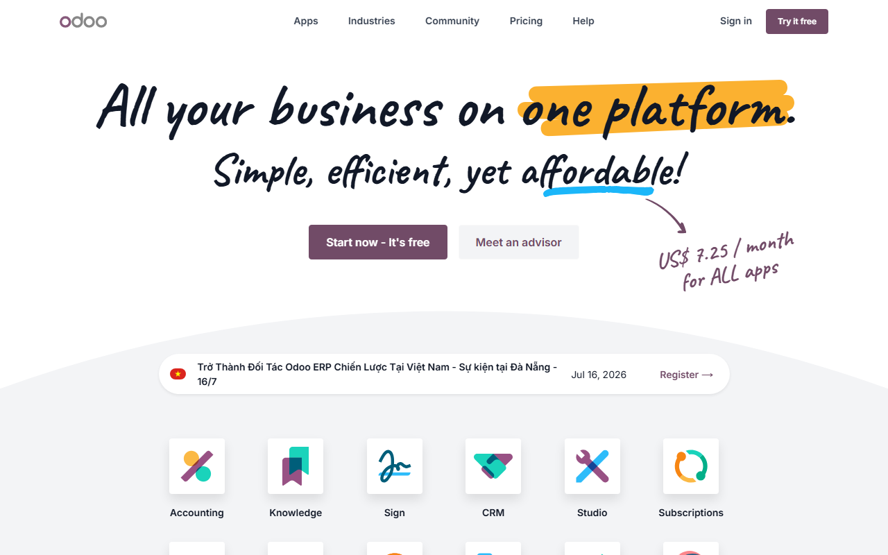 Odoo sponsor landing page advertised on The Kevin Sheehan Show