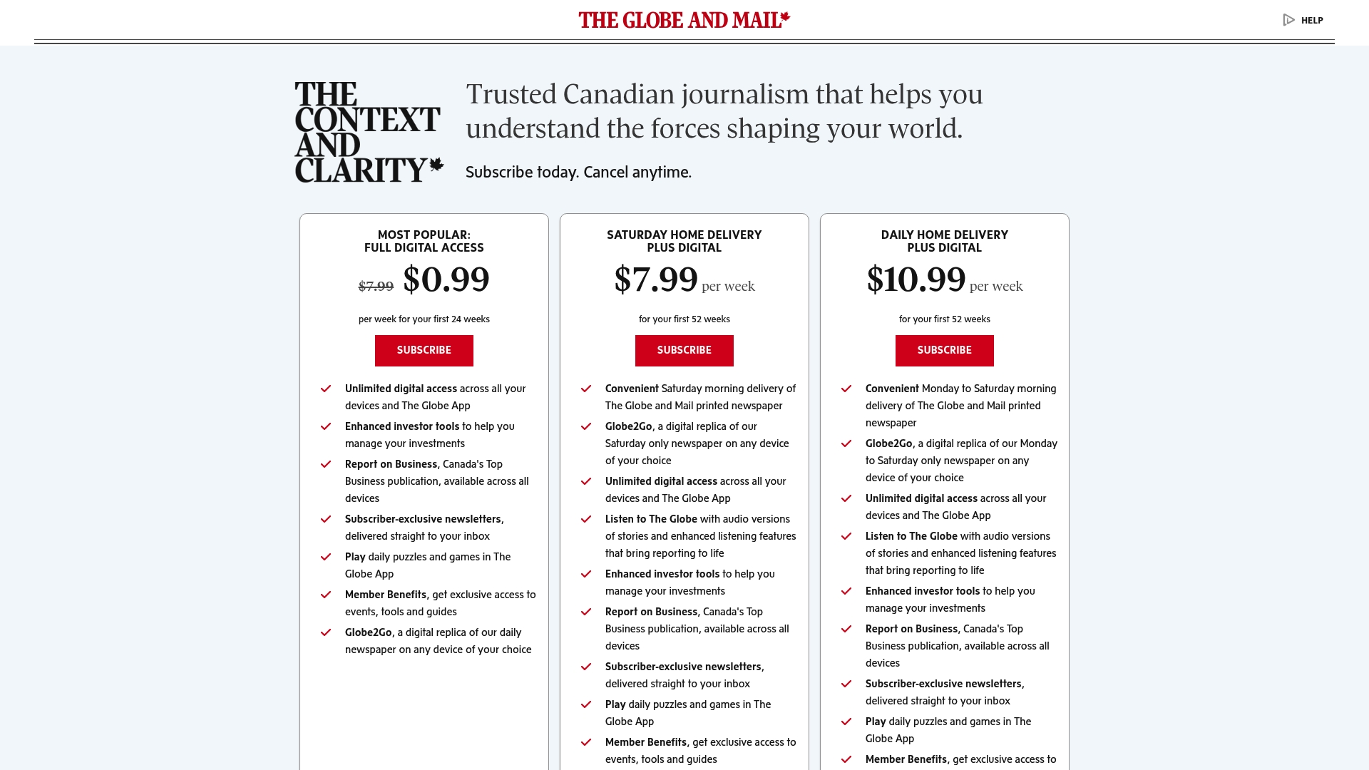The Globe and Mail sponsor landing page advertised on The Decibel