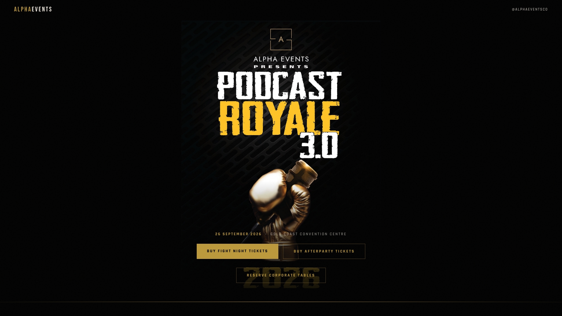 Alpha Events sponsor landing page advertised on Alpha Blokes Podcast