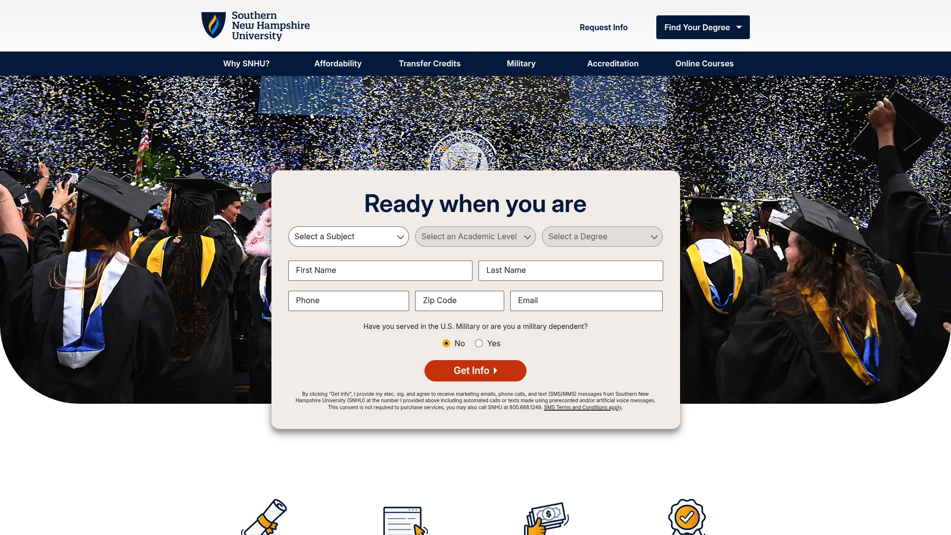 Southern New Hampshire University sponsor landing page advertised on Modern Love