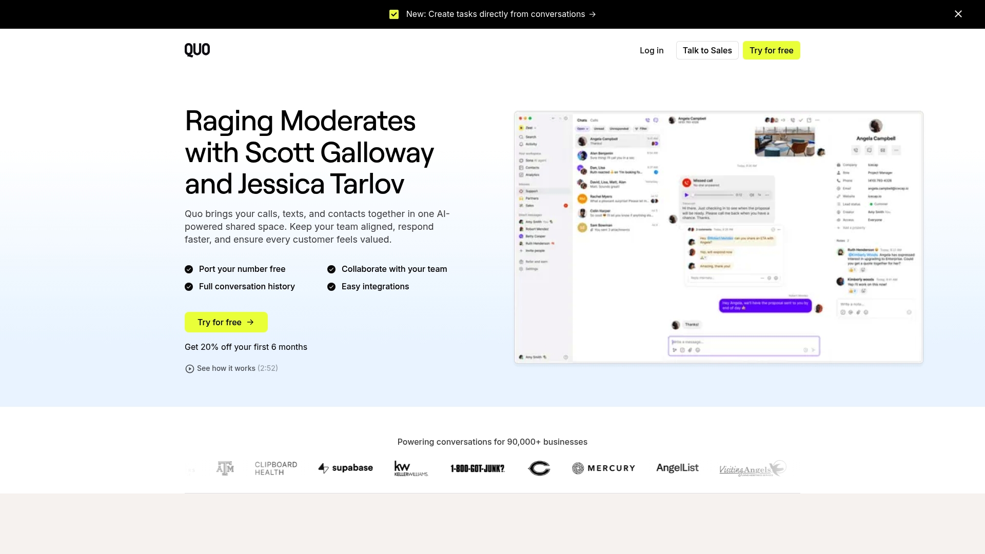 Quo sponsor landing page advertised on Raging Moderates with Scott Galloway and Jessica Tarlov