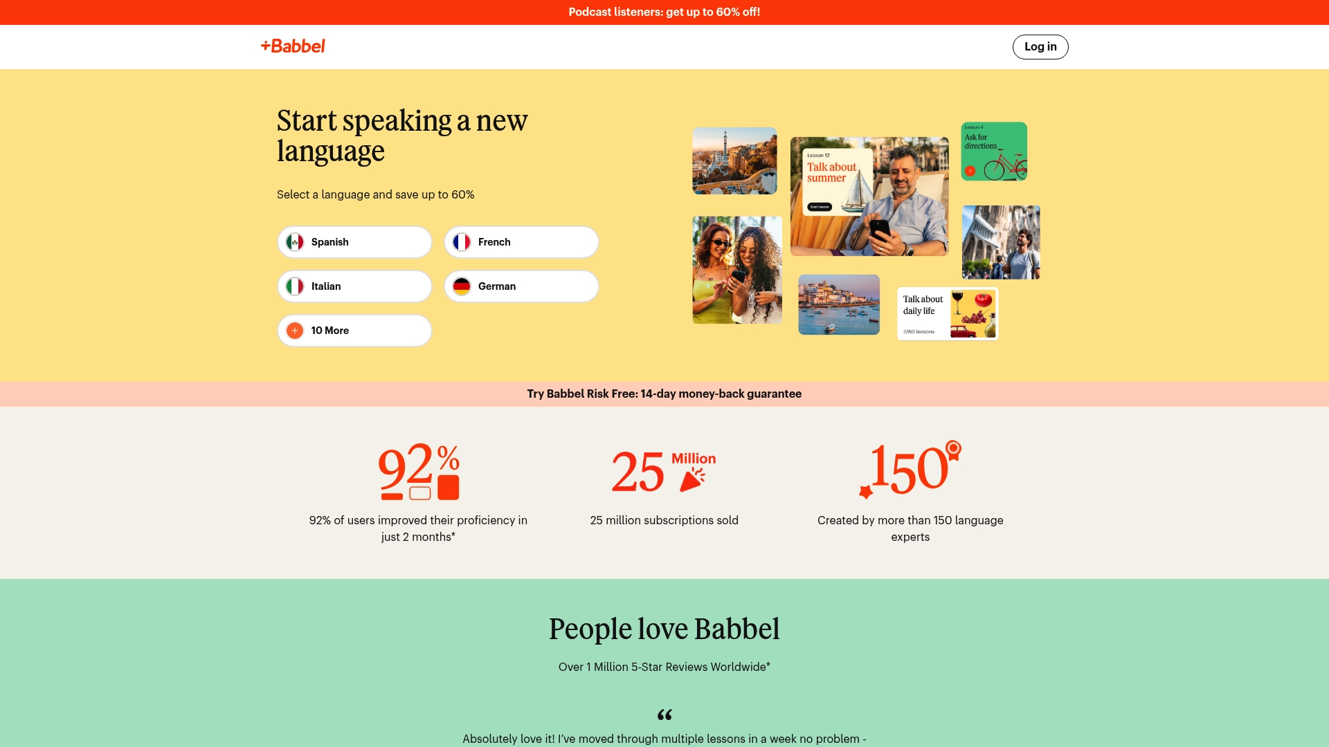 Babbel sponsor landing page advertised on Everything Everywhere Daily