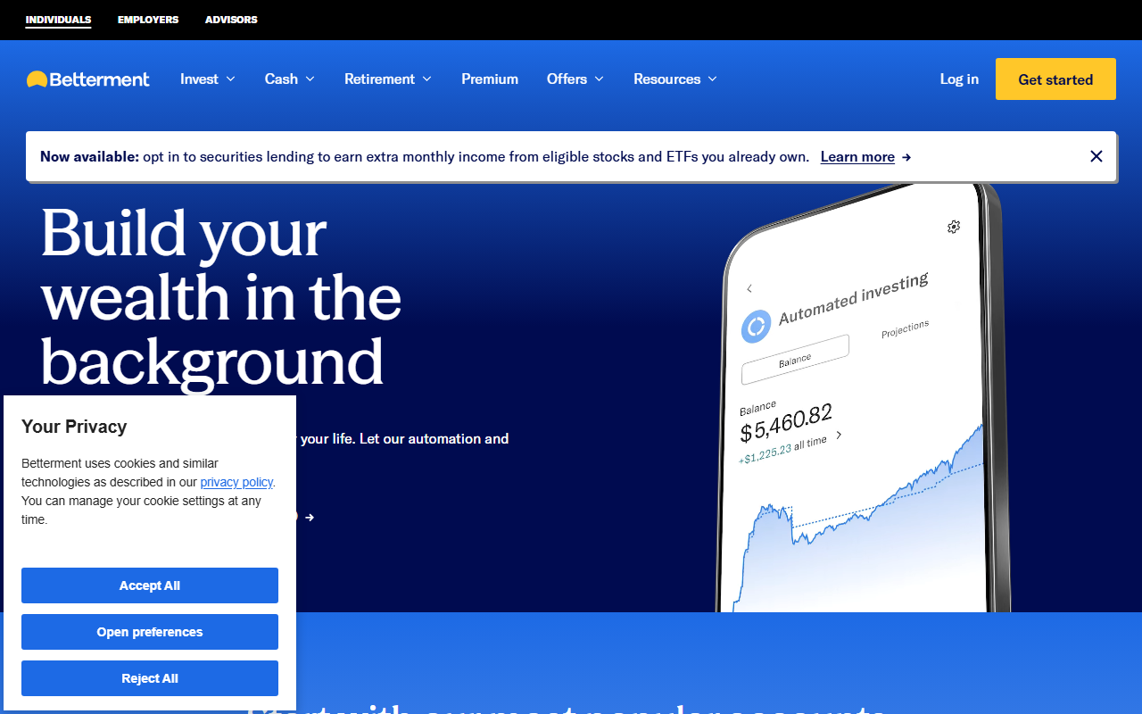 Betterment sponsor landing page advertised on The NPR Politics Podcast