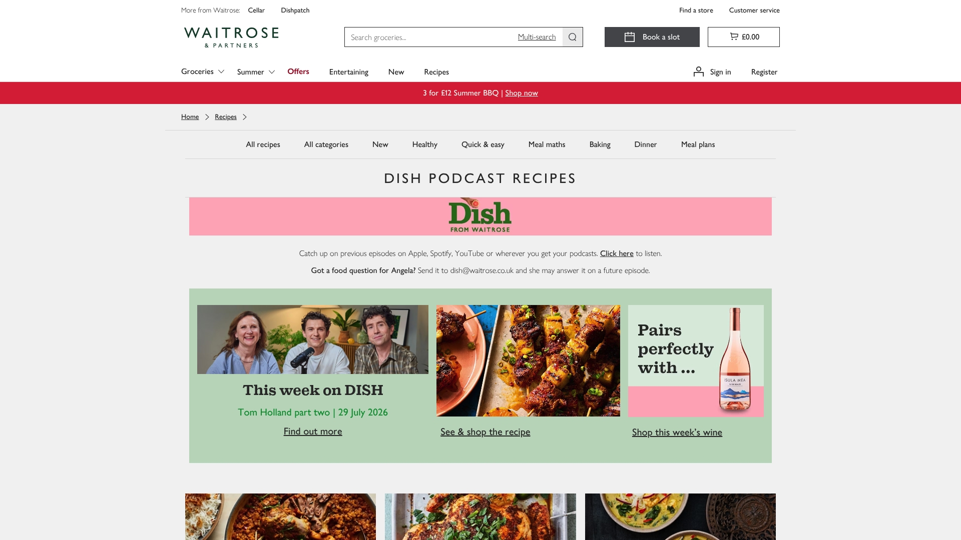 Waitrose sponsor landing page advertised on Dish