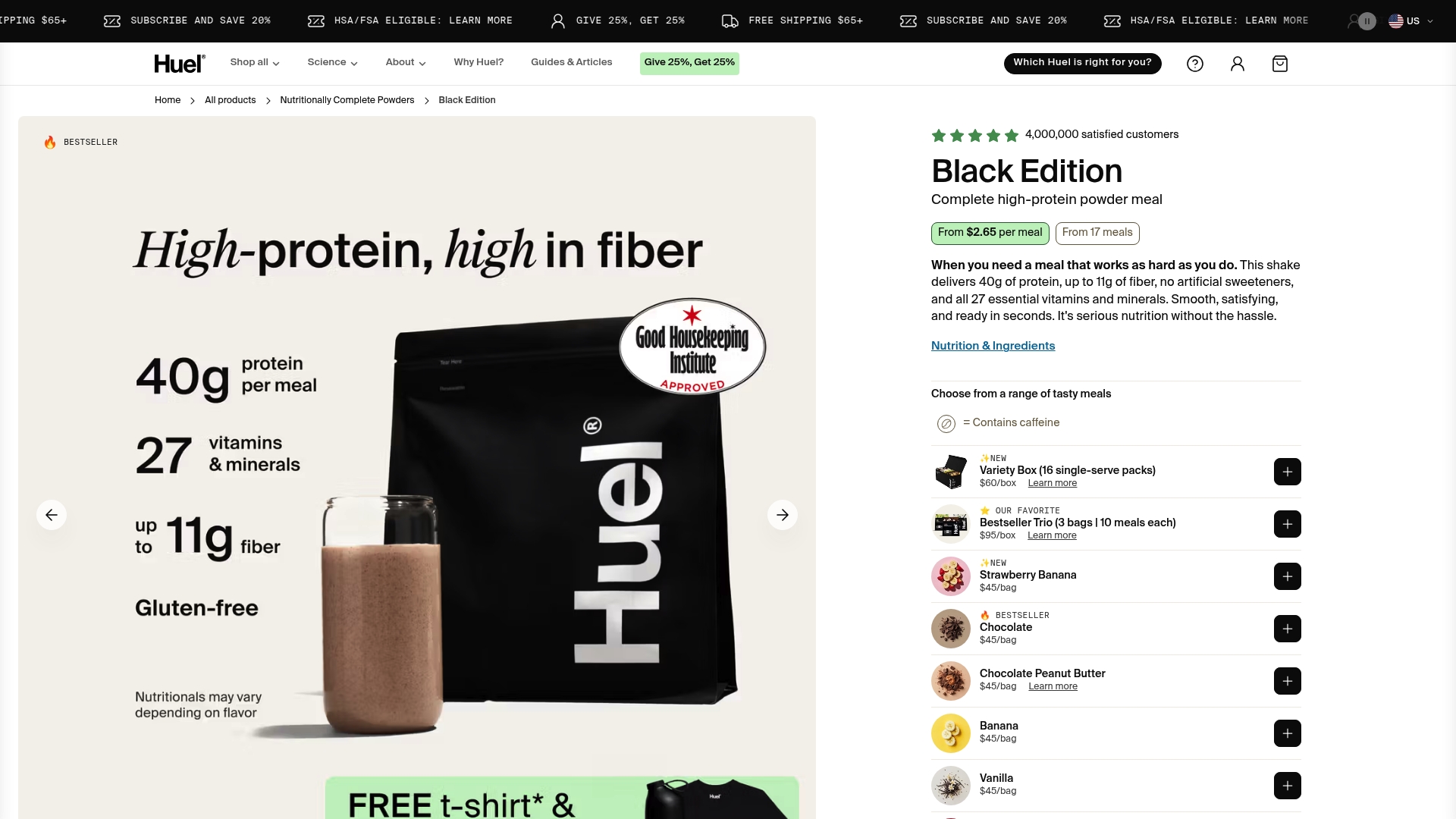Huel sponsor landing page advertised on Blank Check with Griffin & David