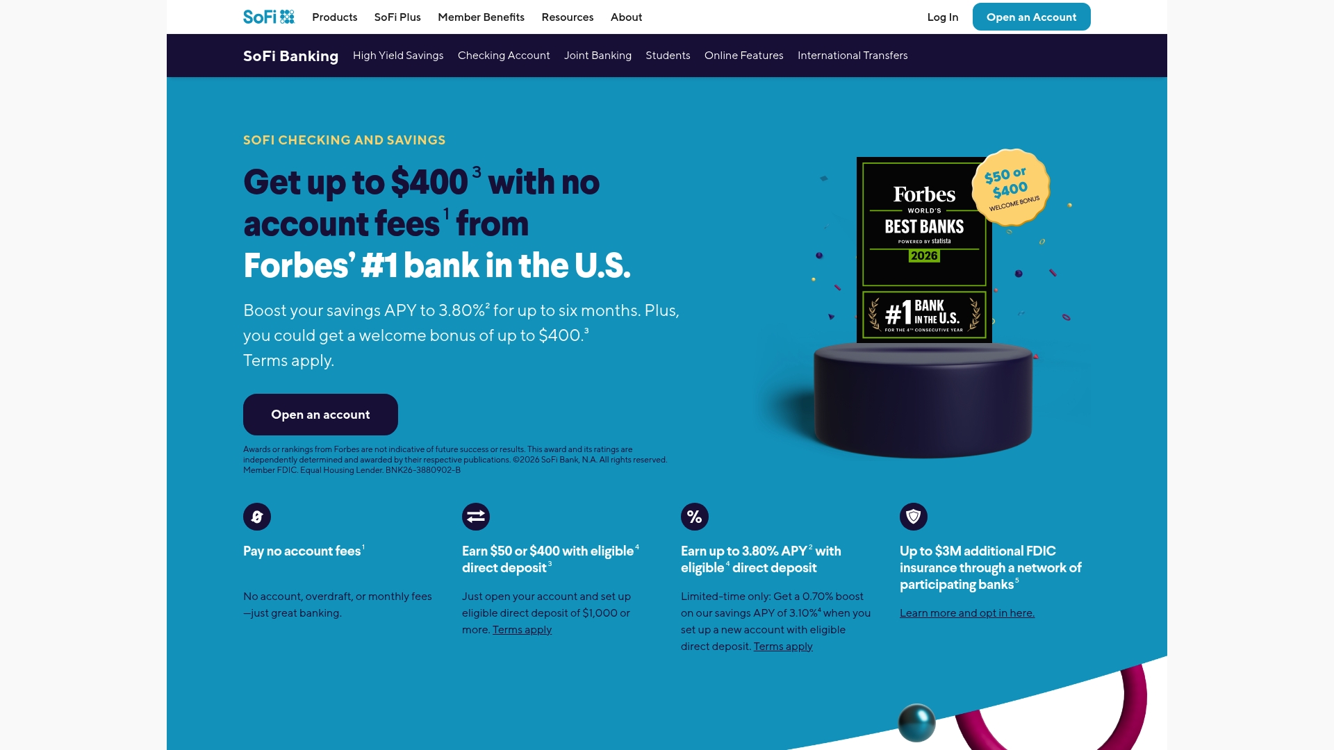SoFi sponsor landing page advertised on BigDeal