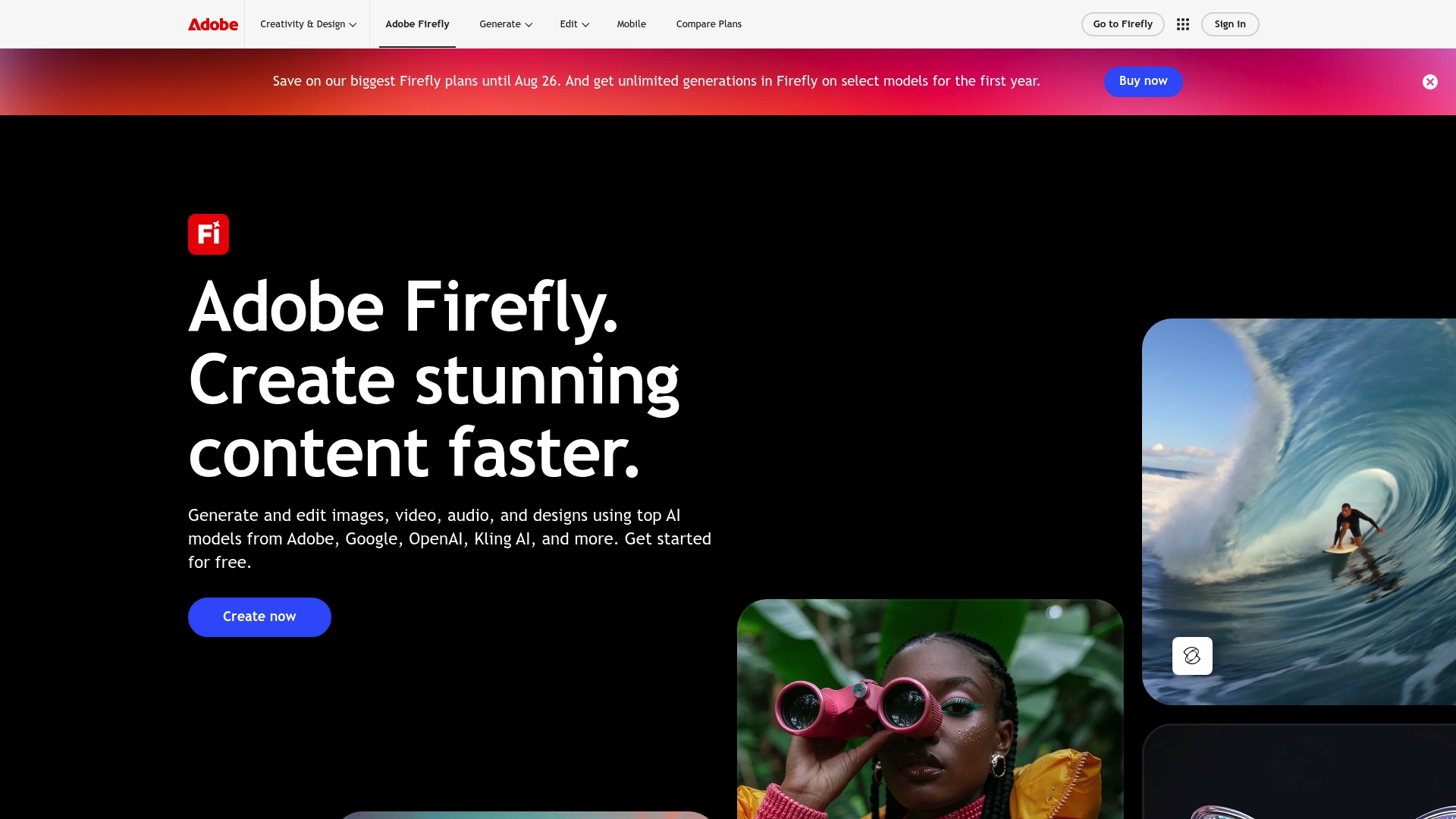 Adobe Firefly sponsor landing page advertised on Small Town Dicks