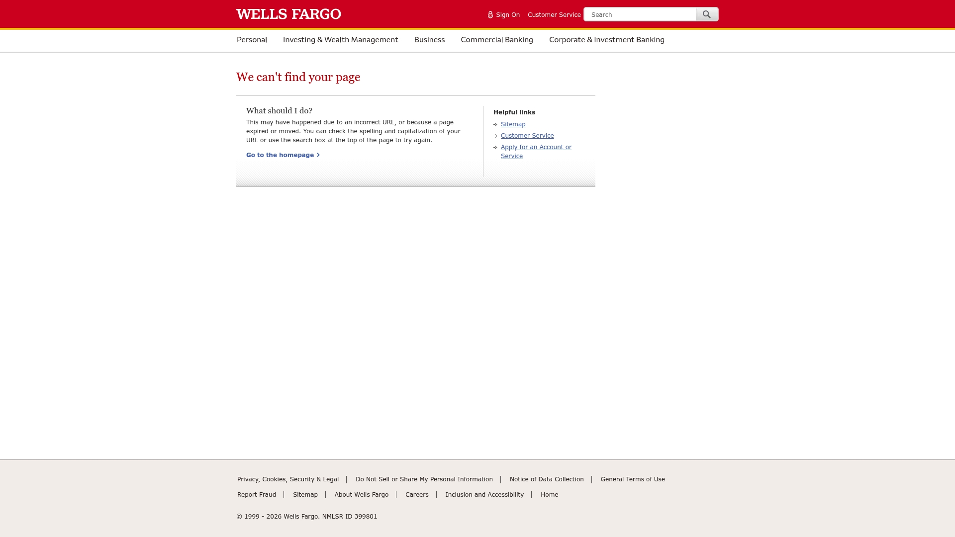 Wells Fargo sponsor landing page advertised on The Daily Beast Podcast