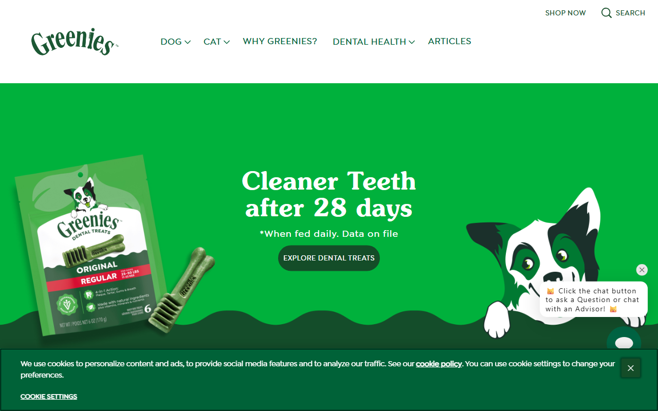 Greenies sponsor landing page advertised on DISGRACELAND