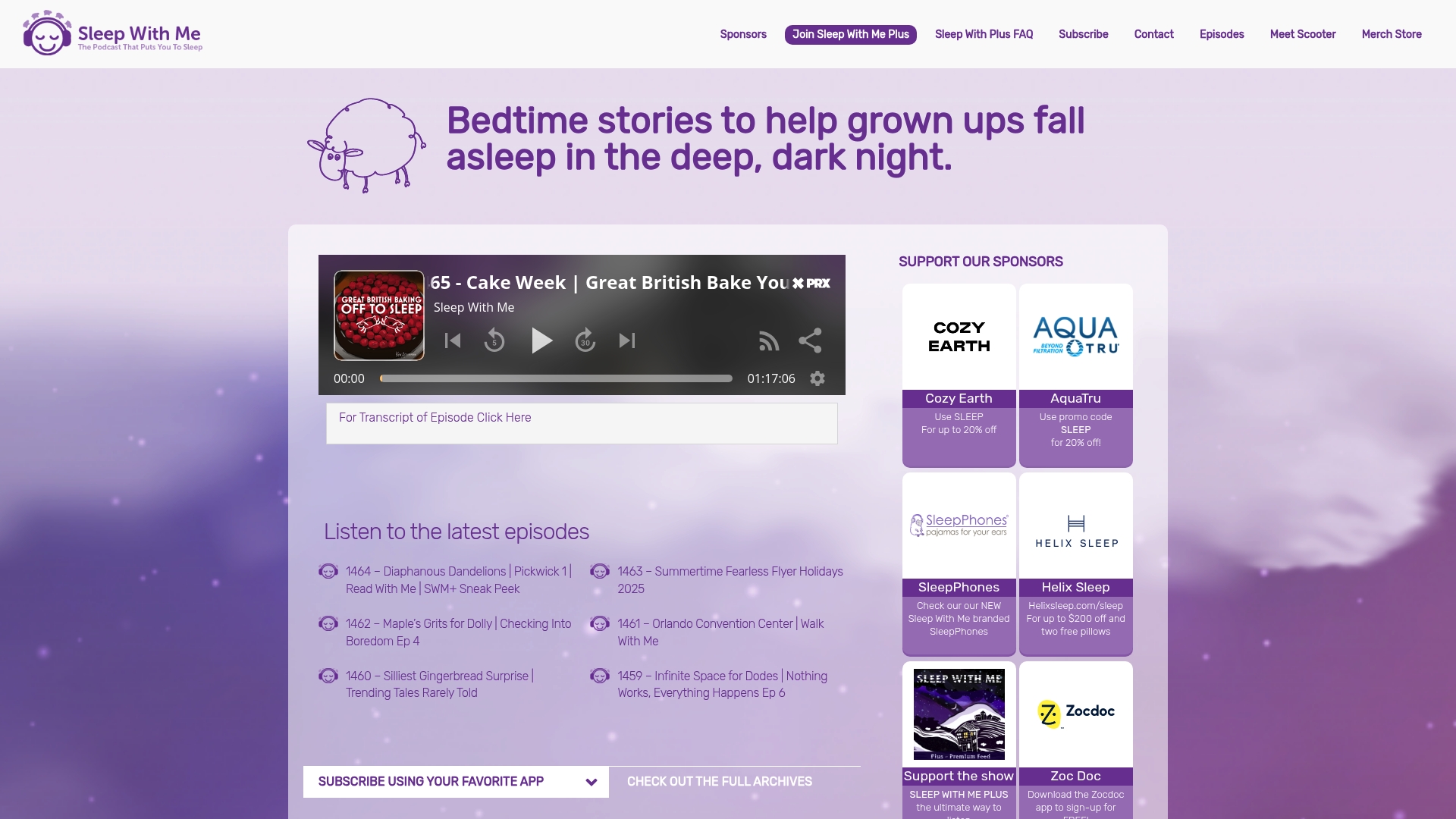 Sleep with Me Podcast Plus sponsor landing page advertised on Sleep With Me
