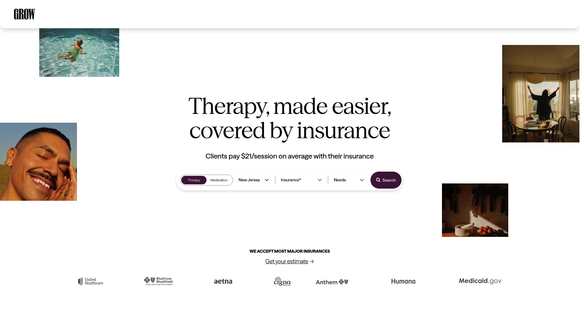 Grow Therapy sponsor landing page advertised on Christ With Coffee On Ice