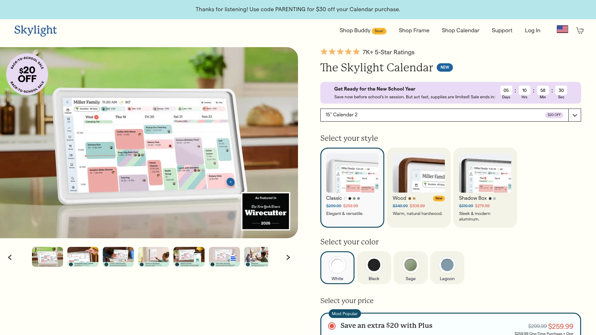 Skylight Calendar sponsor landing page advertised on Calm Parenting Podcast