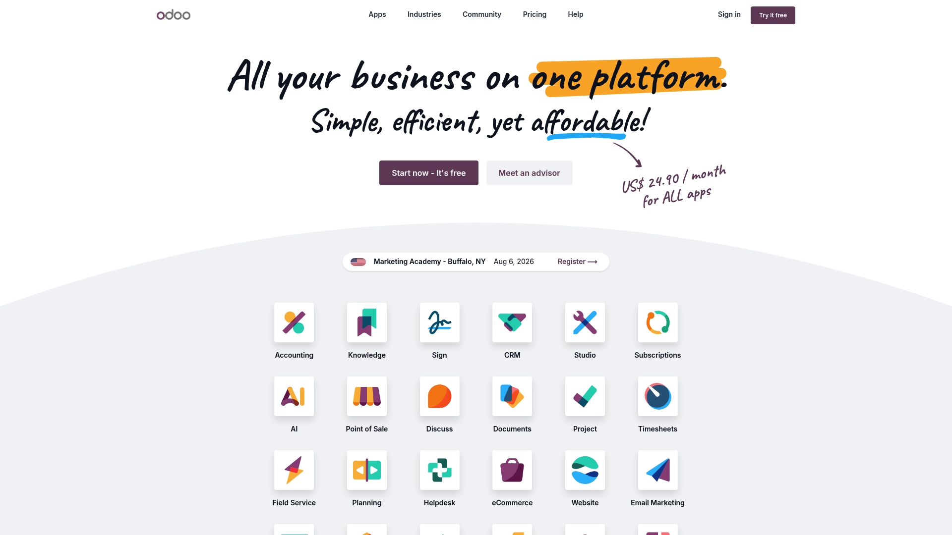 Odoo sponsor landing page advertised on The NPR Politics Podcast
