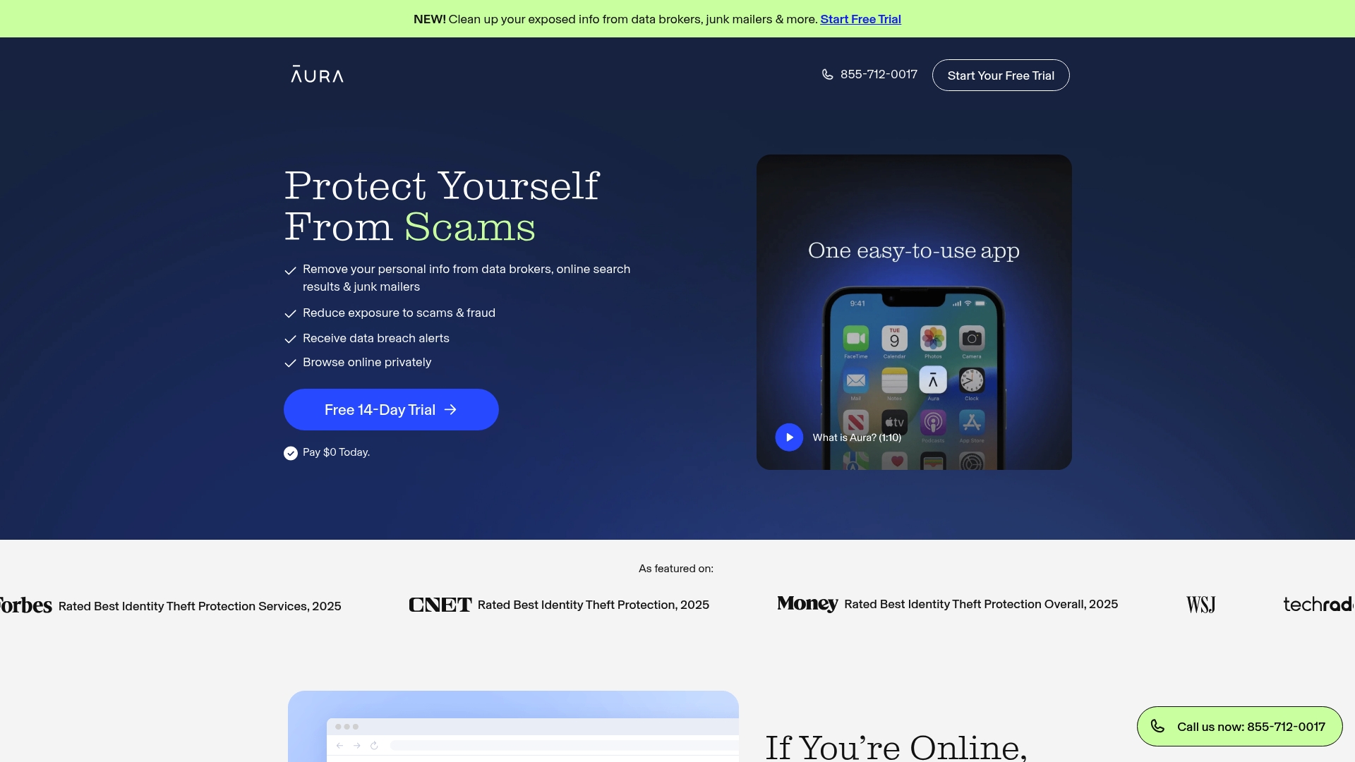 Aura sponsor landing page advertised on Daily Motivational Positivity