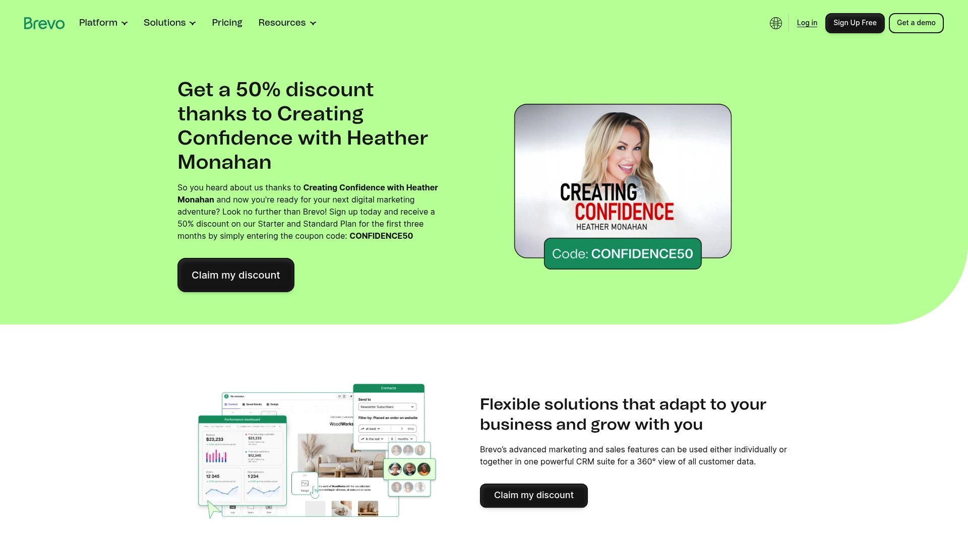 Brevo sponsor landing page advertised on Creating Confidence with Heather Monahan