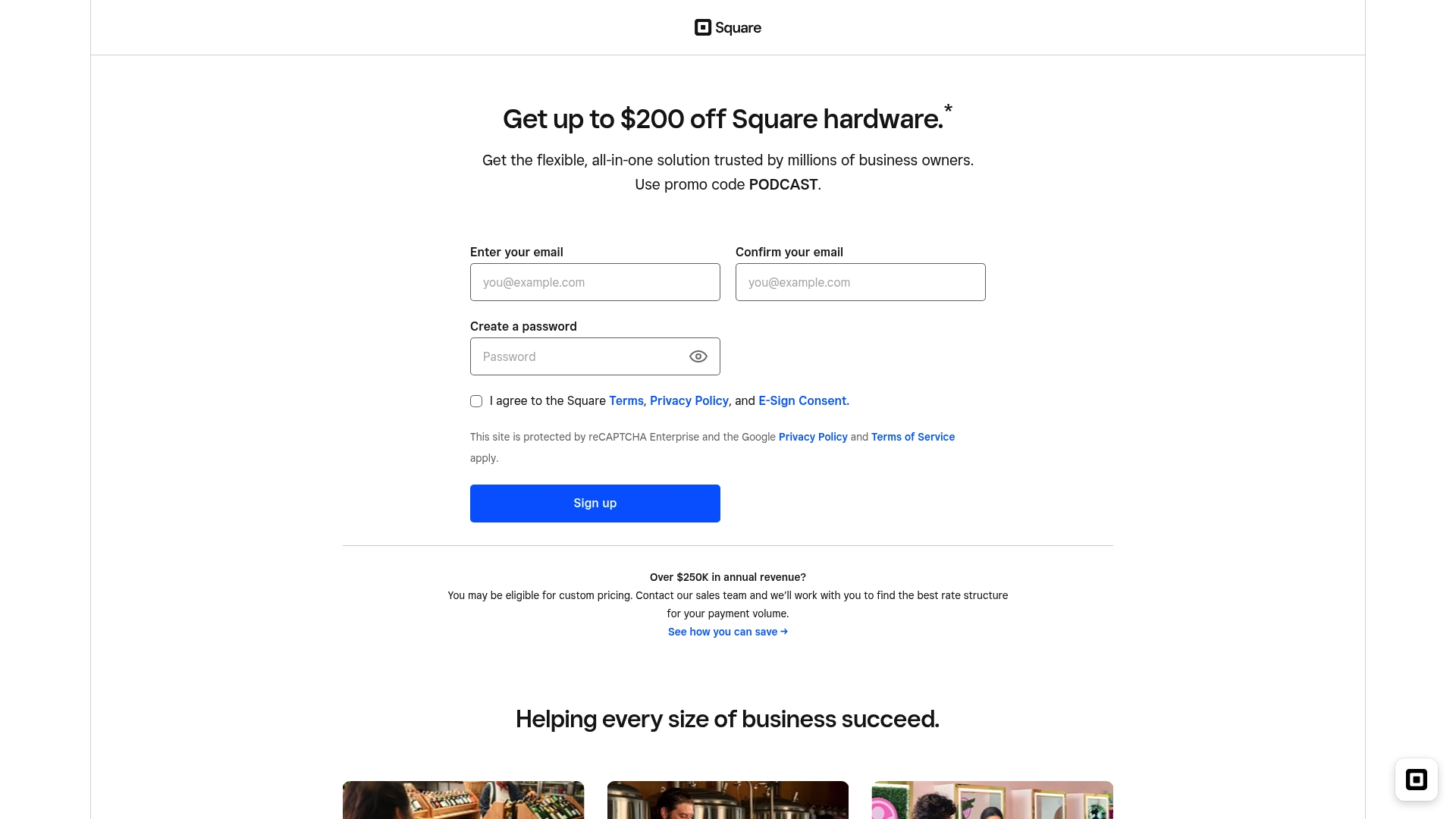 Square sponsor landing page advertised on Creating Confidence with Heather Monahan
