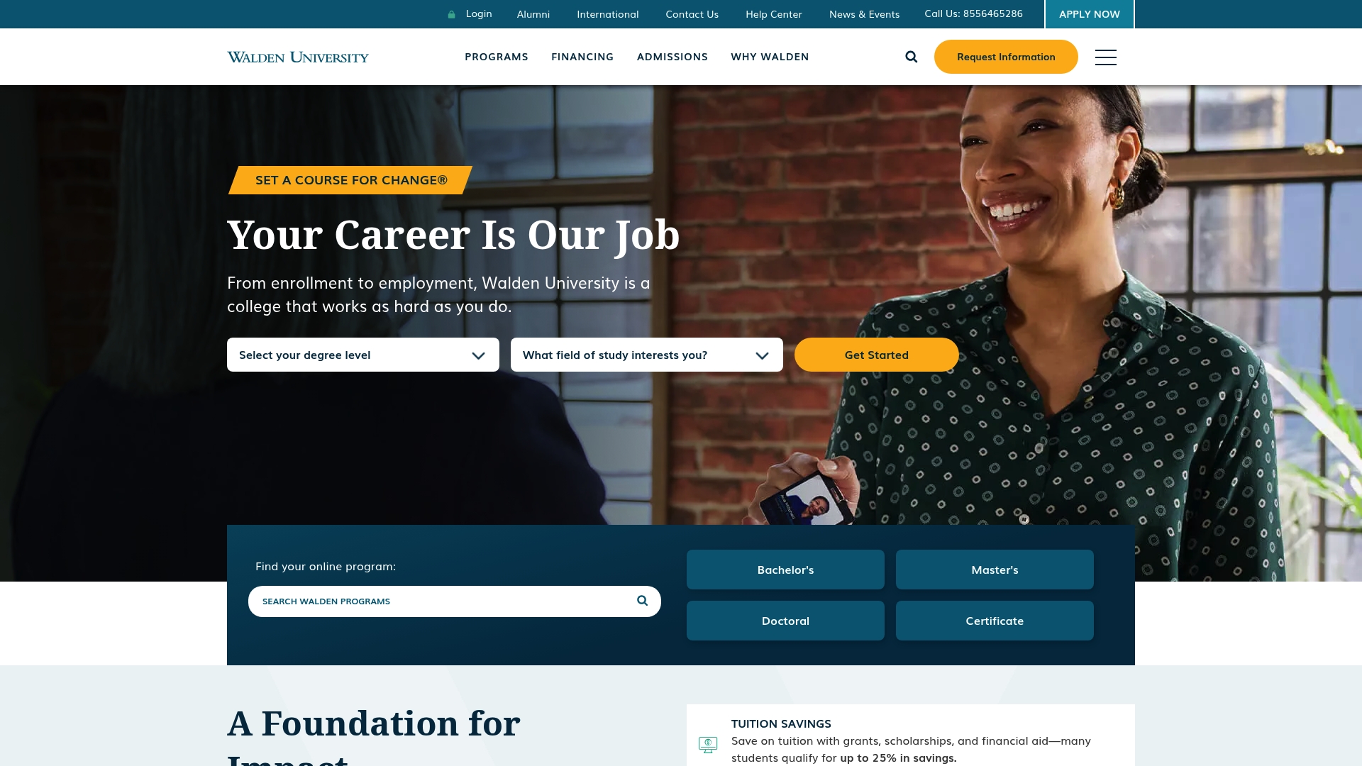 Walden University sponsor landing page advertised on The Psychology of your 20s