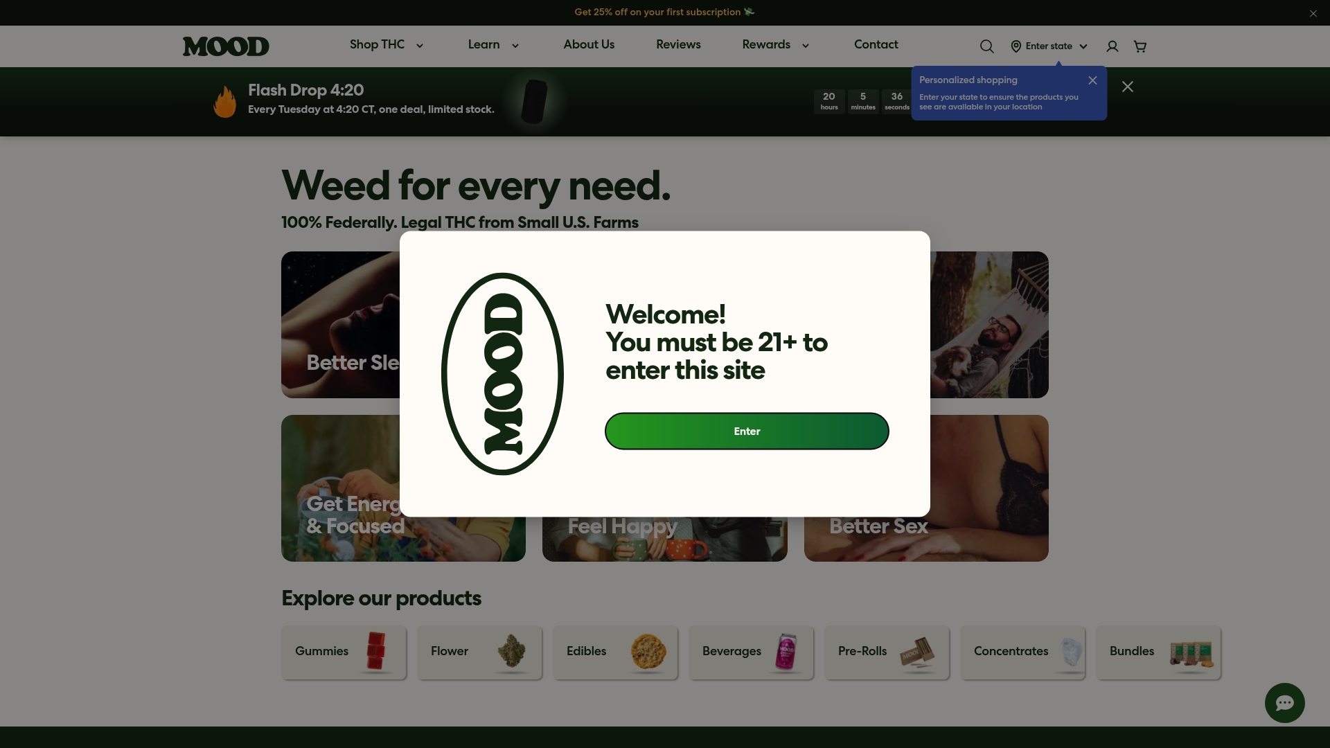 Mood sponsor landing page advertised on Infamous America