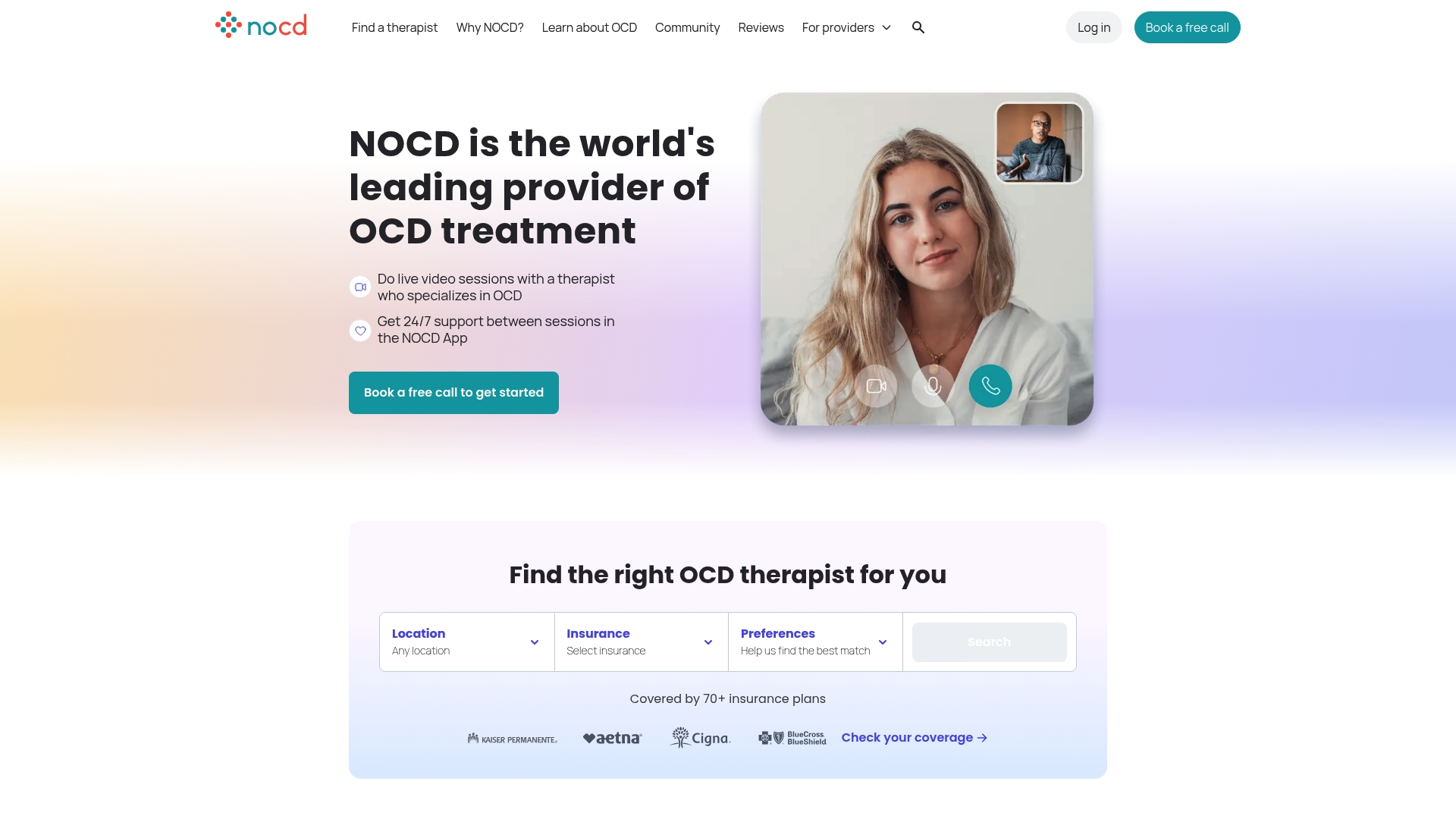NOCD sponsor landing page advertised on Infamous America