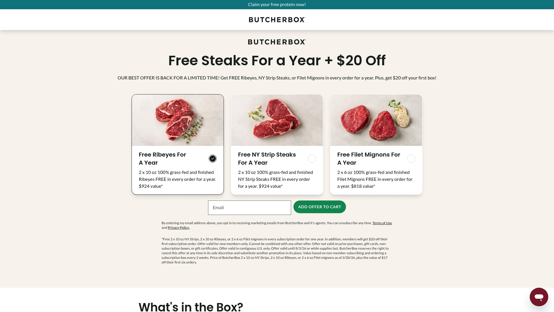 ButcherBox sponsor landing page advertised on Girls Gotta Eat