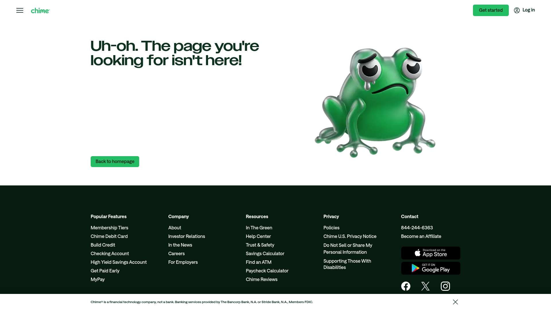 Chime sponsor landing page advertised on RedHanded