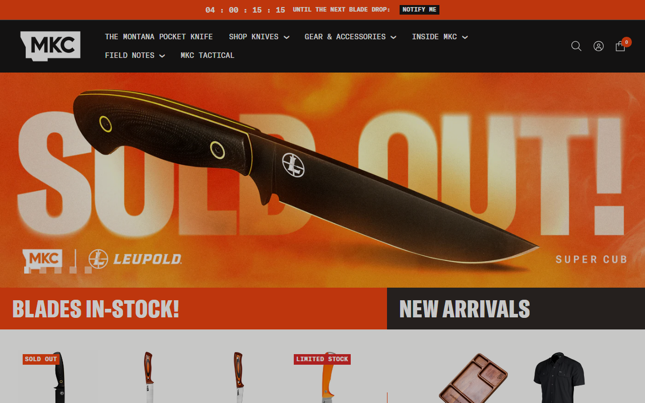 Montana Knife Company sponsor landing page advertised on Bear Grease