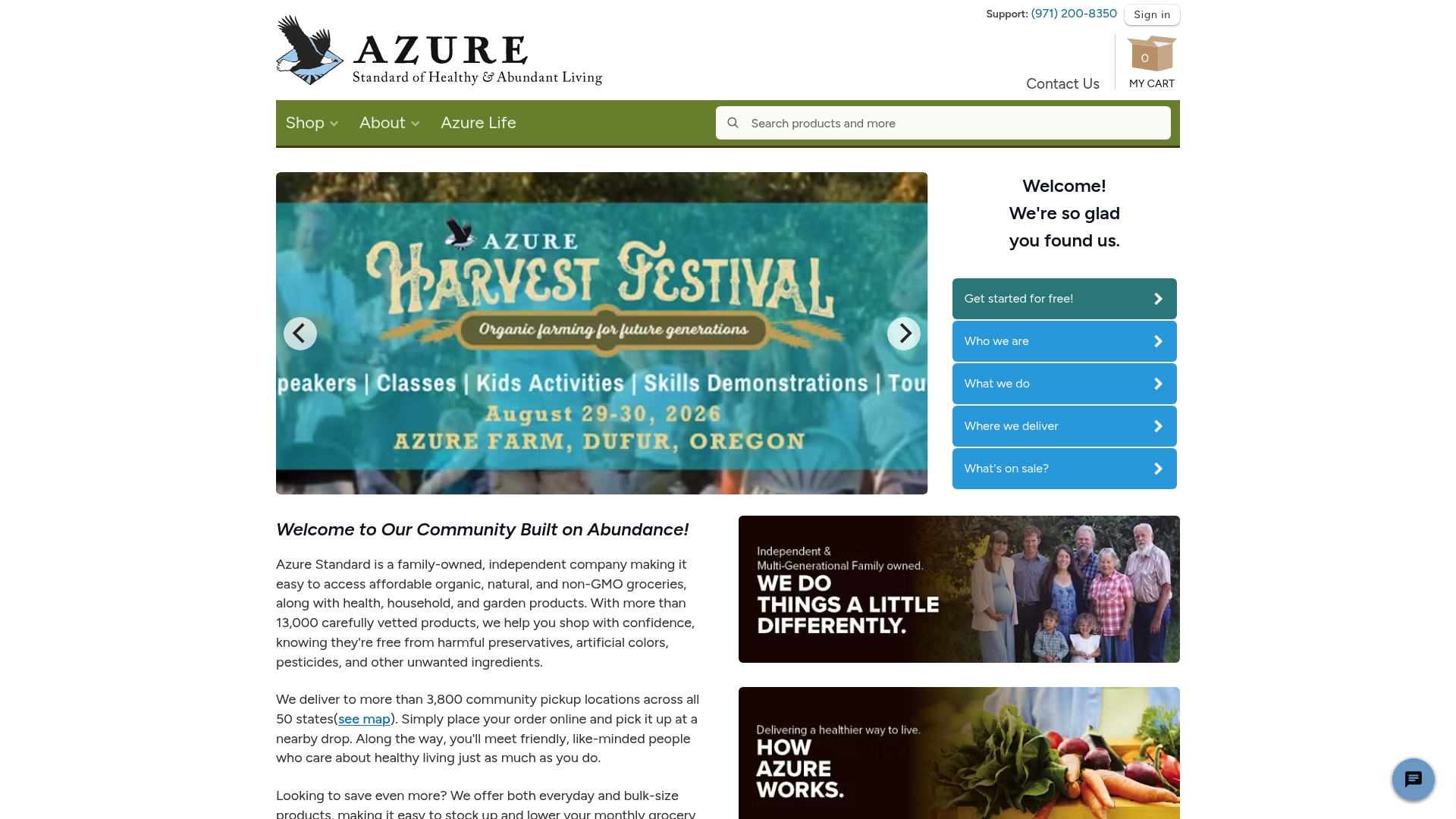 Azure Standard sponsor landing page advertised on Sword and Scale