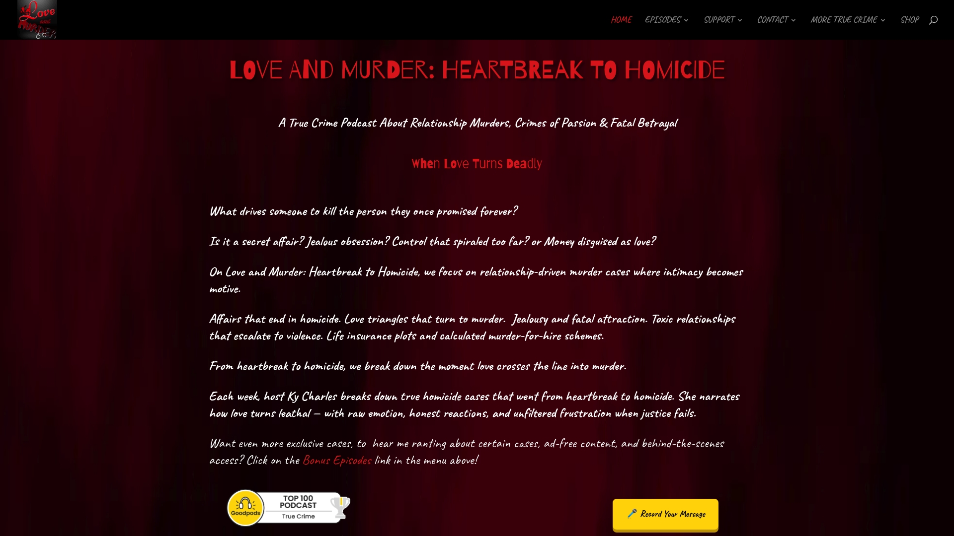 Love and Murder sponsor landing page advertised on Psychology of the Strange