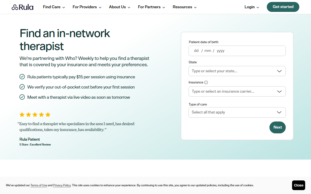 Rula sponsor landing page advertised on Who? Weekly