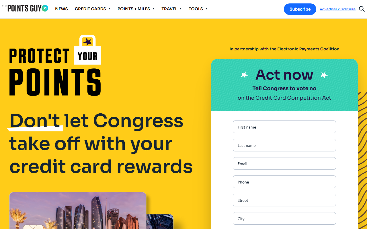 ProtectYourPoints.com sponsor landing page advertised on Brooke and Jeffrey: Second Date Update