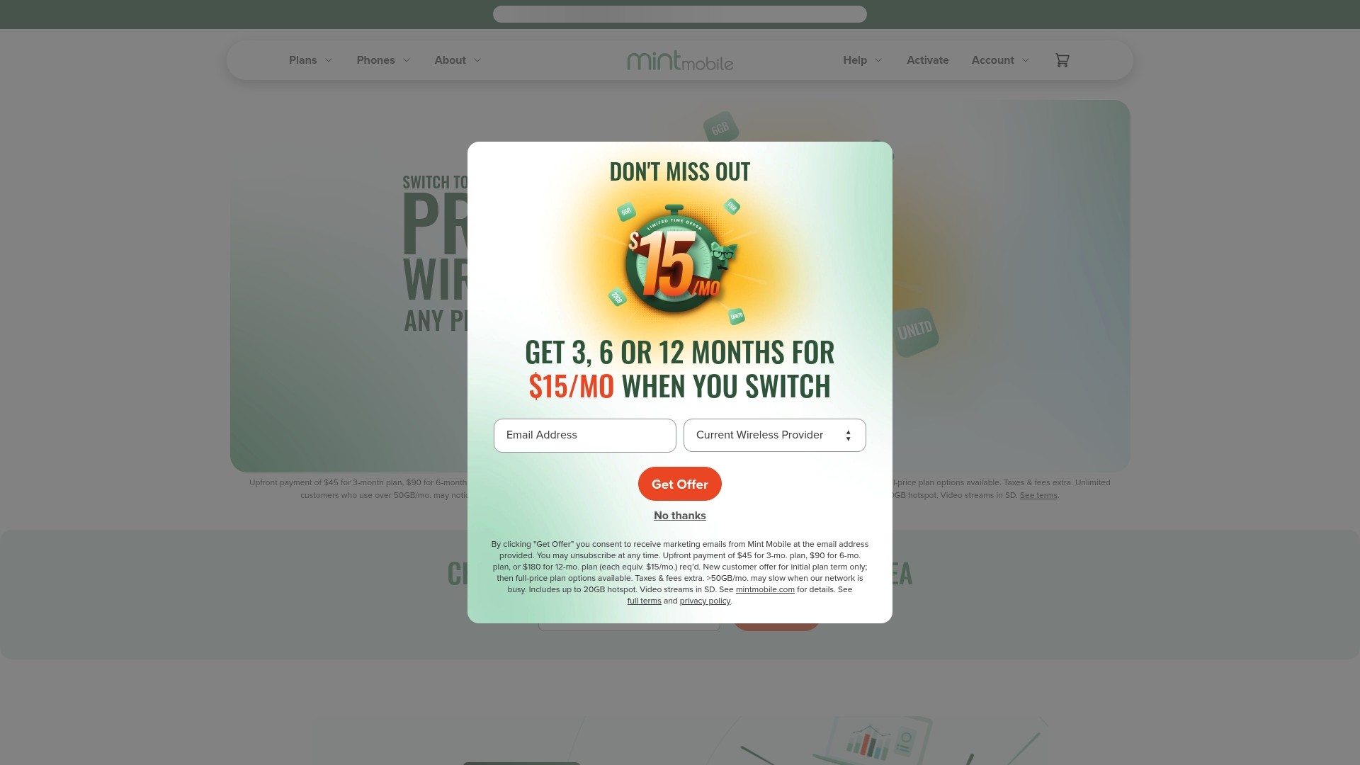 Mint Mobile sponsor landing page advertised on Brooke and Jeffrey: Second Date Update