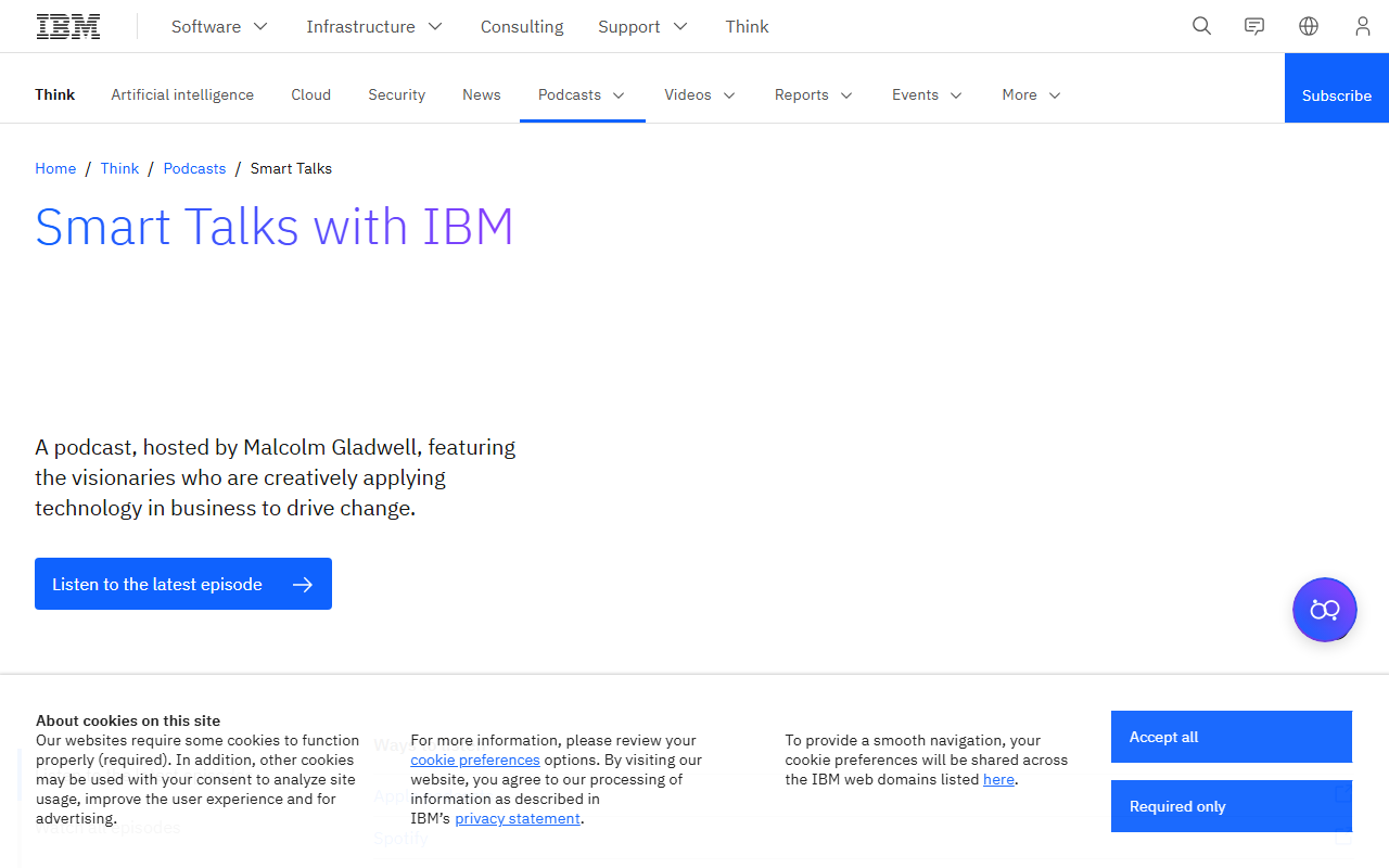 Smart Talks with IBM sponsor landing page advertised on Odd Lots