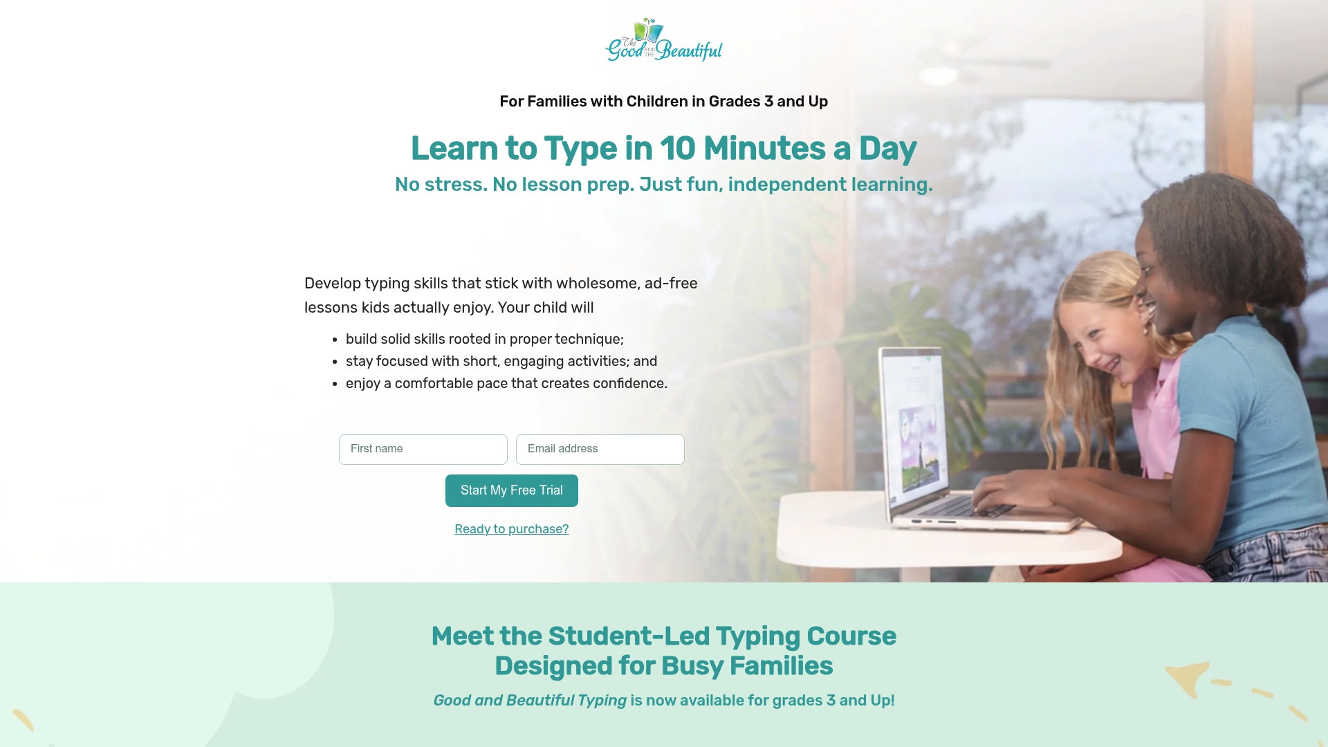 Good and Beautiful Typing sponsor landing page advertised on The MacRumors Show