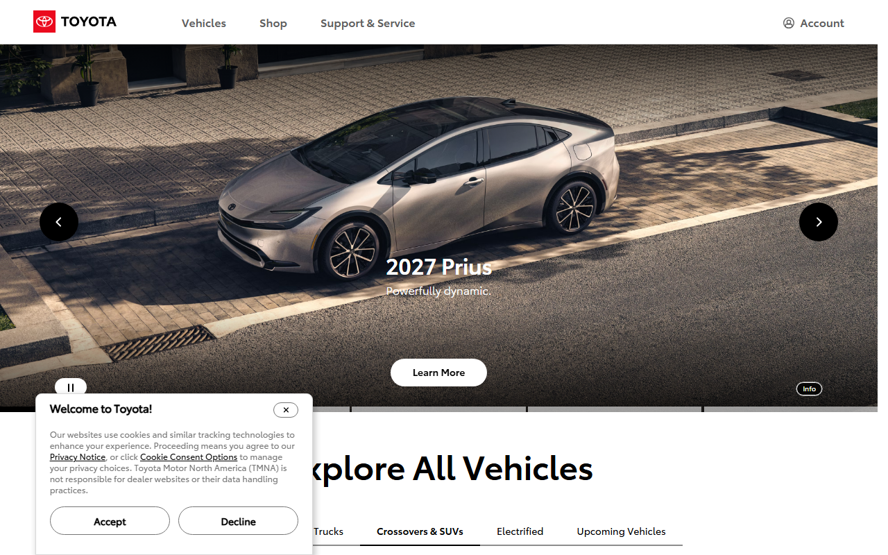 Toyota sponsor landing page advertised on TED Tech