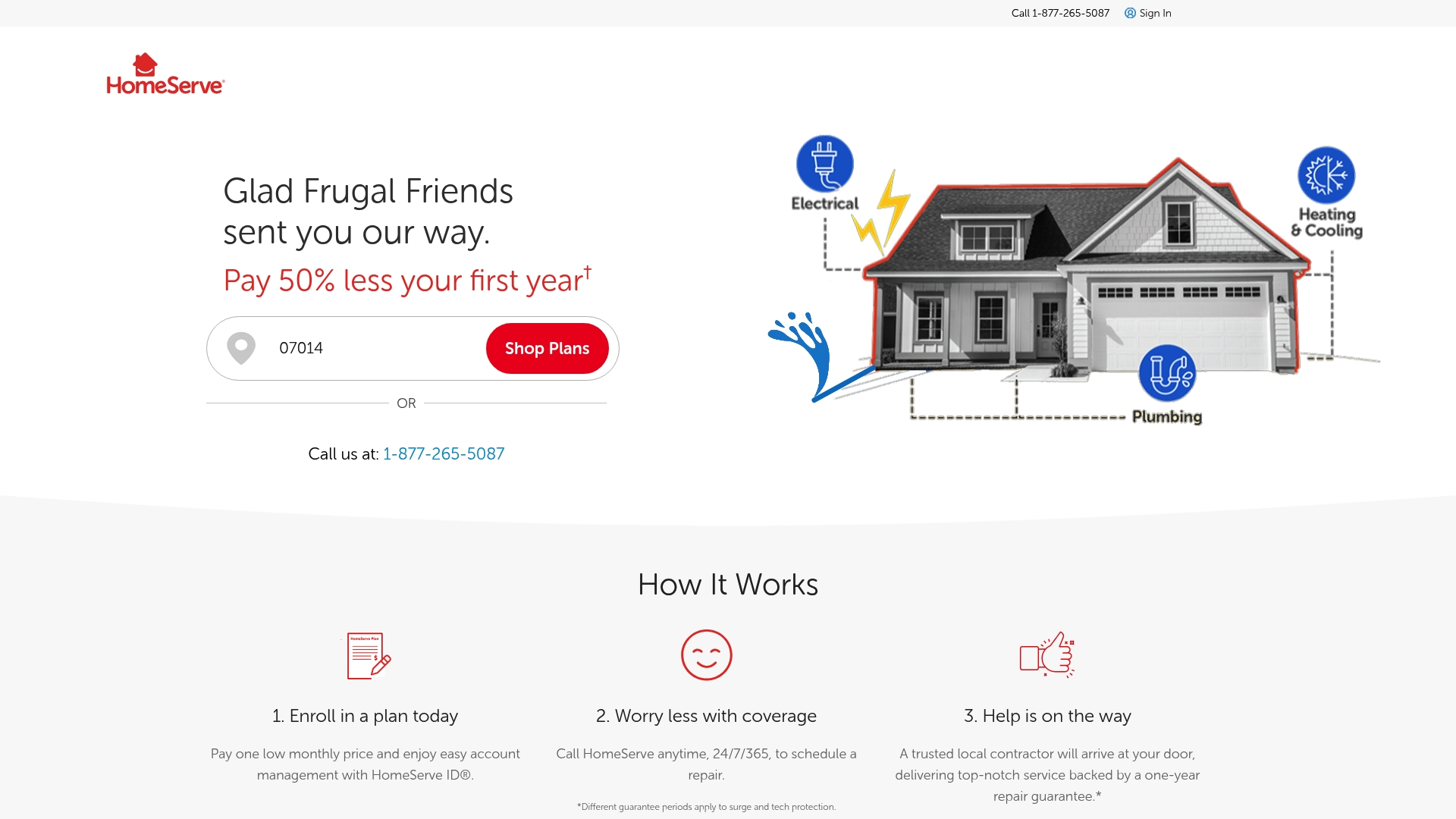 HomeServe sponsor landing page advertised on Frugal Friends Podcast