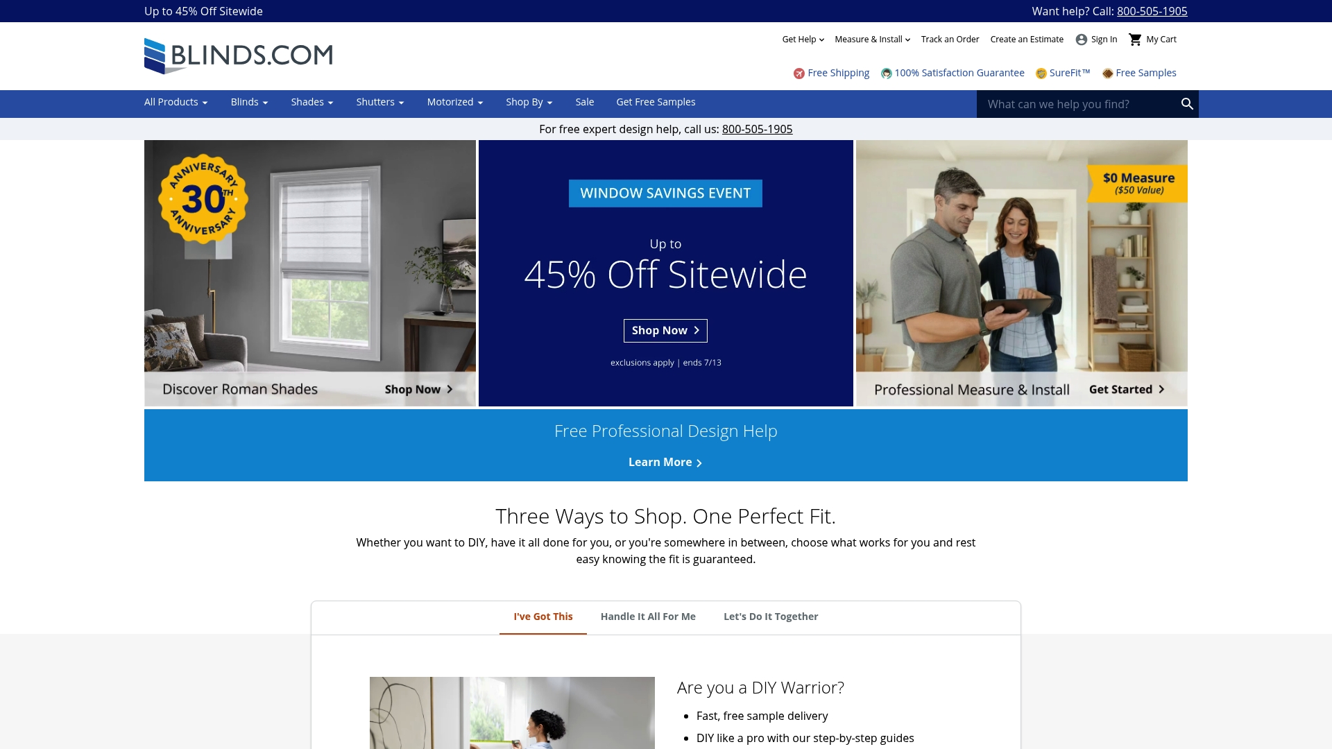 blinds.com sponsor landing page advertised on Into the Impossible With Brian Keating