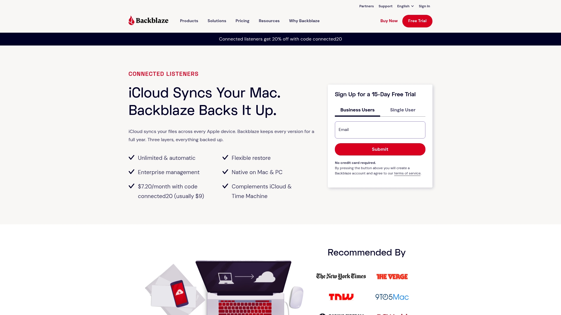 Backblaze sponsor landing page advertised on Connected