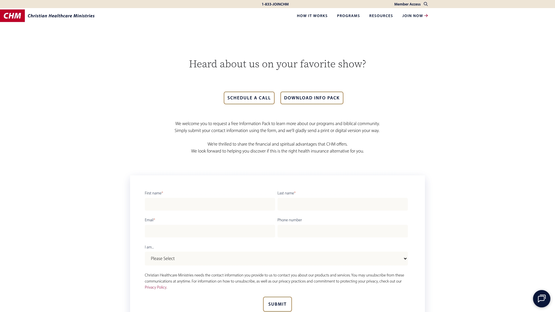 Christian Healthcare Ministries sponsor landing page advertised on Raising Boys & Girls