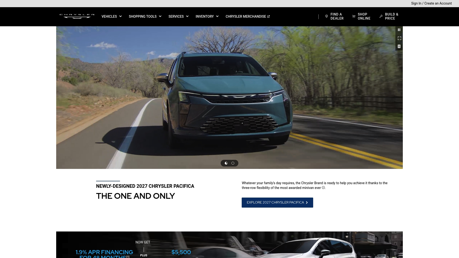 Chrysler sponsor landing page advertised on Start Here